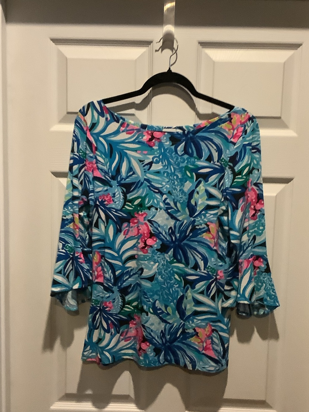 Lilly Pulitzer Turquoise Blue Floral Boatneck Top